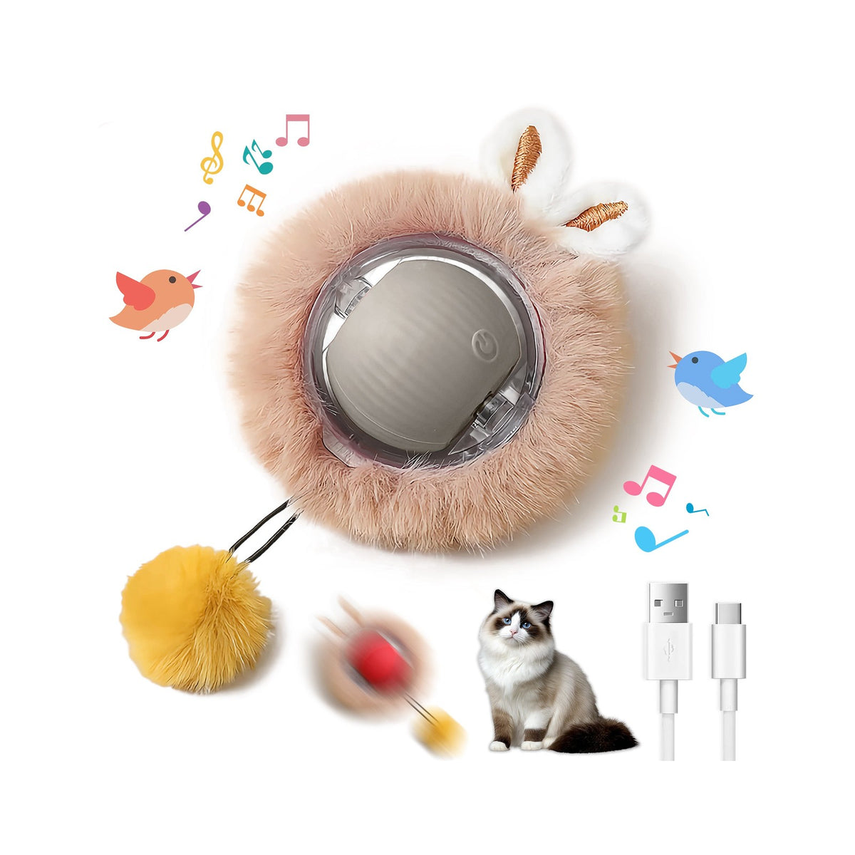 LED Motion-Activated Cat Ball (Bunny Ears & Tail)